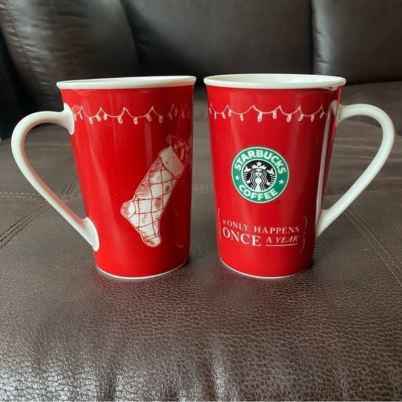 Starbucks Coffee Cup Mug Siren Logo Red It Only Happens Once A Year-2005(1 set) - Picture 2 of 5